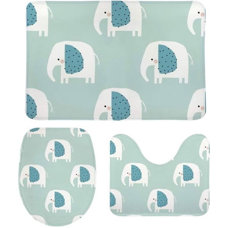 Non-Slip 3 Piece Bathroom Rug Set Cute Elephant Soft Contour Rug + Toilet Lid Cover + Bath Mat Bathroom Decor