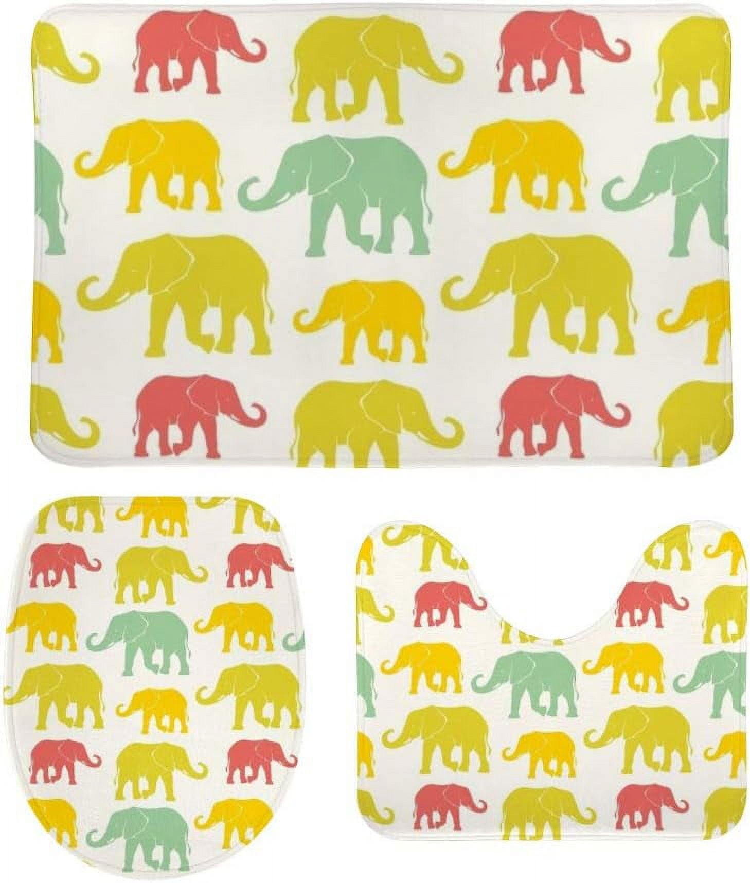 SKYSONIC Non-Slip 3 Piece Bathroom Rug Set Elephants Pattern Soft Contour Rug + Toilet Lid Cover ...