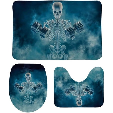 Non-Slip 3 Piece Bathroom Rug Set Halloween Phantom Soft Contour Rug + Toilet Lid Cover + Bath Mat Bathroom Decor