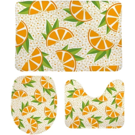 Non-Slip 3 Piece Bathroom Rug Set Orange Fruit with Leaves Soft Contour Rug + Toilet Lid Cover + Bath Mat Bathroom Decor