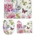 thumbnail image 1 of SKYSONIC Non-Slip 3 Piece Bathroom Rug Set Rose Flowers Butterflies Soft Contour Rug + Toilet Lid Cover + Bath Mat Bathroom Decor, 1 of 3