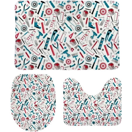 Non-Slip 3 Piece Bathroom Rug Set Vehicles Soft Contour Rug + Toilet Lid Cover + Bath Mat Bathroom Decor