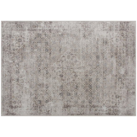 Non-Slip 4x6 Area Rug, Machine Washable Traditional Carpet for Bedroom and Living Room in Light Brown Mix