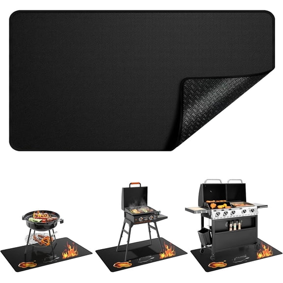 Non-Slip 65x39 Inches Large Under Grill Mats for Outdoor Grill, 2mm Thick Fireproof, Oil-Proof and Waterproof BBQ Grill Mat, Indoor Fire Pit Mat Fireplace Mat, Protects Deck Patio and Lawn
