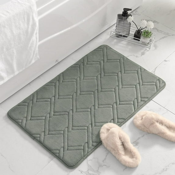 Non-Slip Absorbent Bath Mat, Memory Foam Bathroom Rug with Quick Dry Technology, Machine Washable Soft Velvet Floor Mat for Shower, Kitchen, and Bedroom