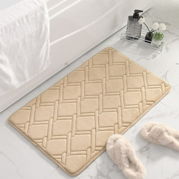 Non-Slip Absorbent Bath Mat, Memory Foam Bathroom Rug with Quick Dry Technology, Machine Washable Soft Velvet Floor Mat for Shower, Kitchen, and Bedroom