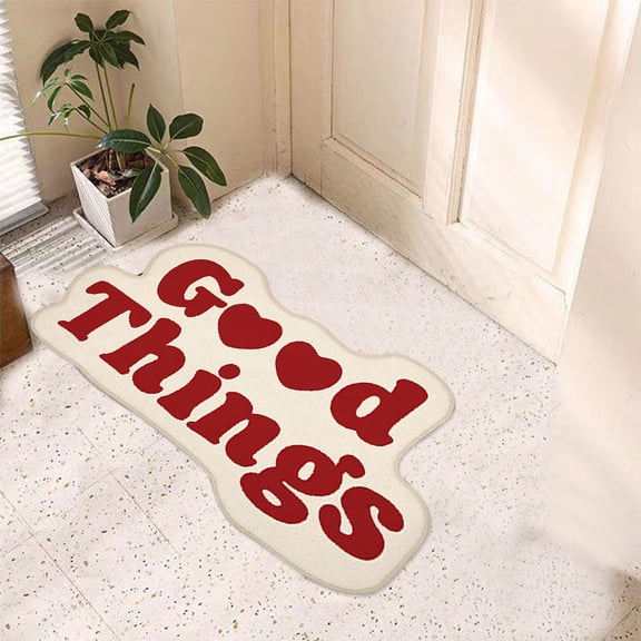 Non Slip Absorbent Bath Rug for Bathroom, Funny Letter Print Mat, Soft Microfiber Shower Carpet for Bath Floor Laundry Room, Red 15.75"X23.62"