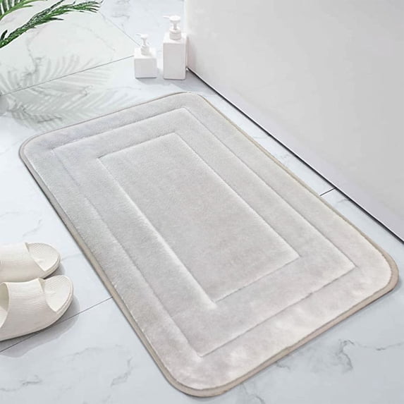 Non-Slip Absorbent Bathroom Mat 16x24in Polyester Shower Rug, Quick-Dry Foam Entry Door Mat for Kitchen-Laundry Room, Modern Gray
