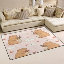 Non-Slip Area Rug 31"x20" Indoor Washable Floor Mats Carpet Printed for Living Room, Bedroom, Home Decor Adorable Capybaras in Love