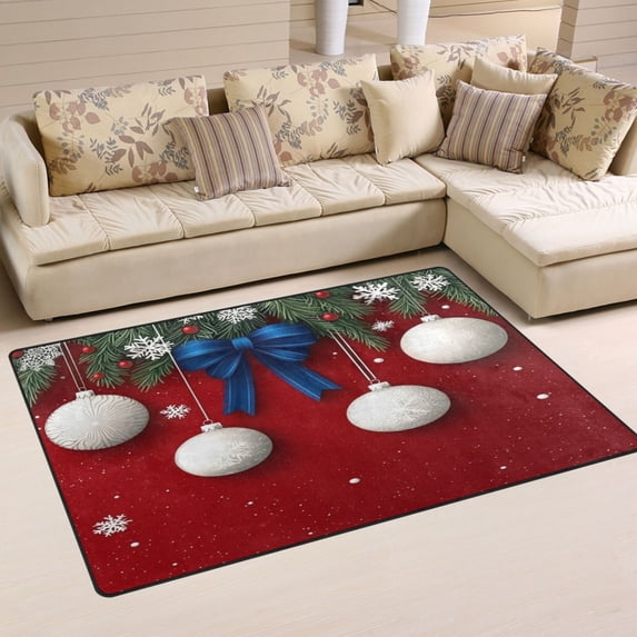Non-Slip Area Rug 31"x20" Indoor Washable Floor Mats Carpet Printed for Living Room, Bedroom, Home Decor Branches and Christmas Balls