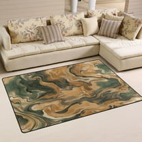 Non-Slip Area Rug 31"x20" Indoor Washable Floor Mats Carpet Printed for Living Room, Bedroom, Home Decor Brown and Green Swirl