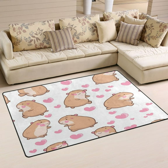 Non-Slip Area Rug 31"x20" Indoor Washable Floor Mats Carpet Printed for Living Room, Bedroom, Home Decor Capybaras and Heart