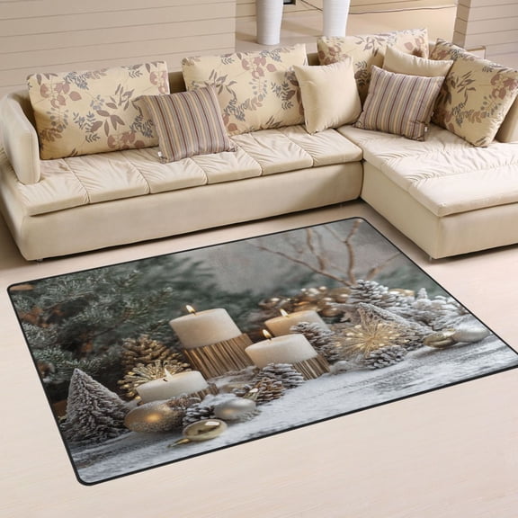 Non-Slip Area Rug 31"x20" Indoor Washable Floor Mats Carpet Printed for Living Room, Bedroom, Home Decor Christmas Candle Decorations