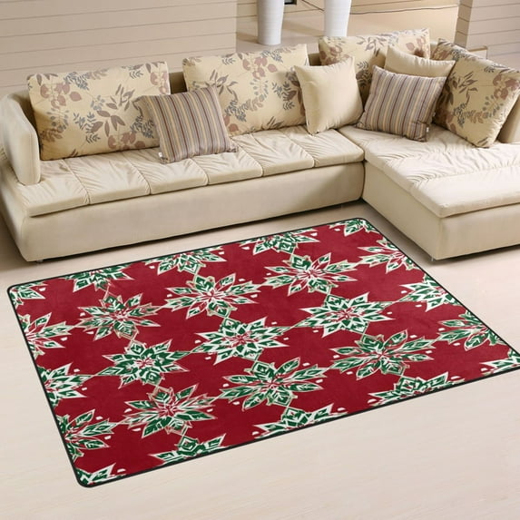 Non-Slip Area Rug 31"x20" Indoor Washable Floor Mats Carpet Printed for Living Room, Bedroom, Home Decor Christmas Snowflakes Pattern