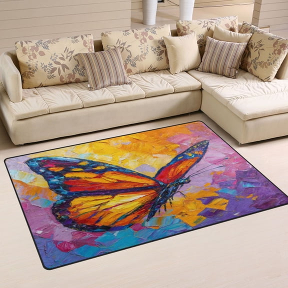Non-Slip Area Rug 31"x20" Indoor Washable Floor Mats Carpet Printed for Living Room, Bedroom, Home Decor Colorful Butterfly Flying