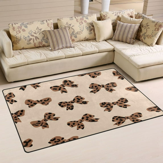 Non-Slip Area Rug 31"x20" Indoor Washable Floor Mats Carpet Printed for Living Room, Bedroom, Home Decor Cute Brown Bow