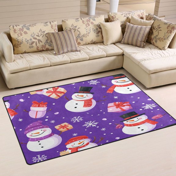 Non-Slip Area Rug 31"x20" Indoor Washable Floor Mats Carpet Printed for Living Room, Bedroom, Home Decor Cute Cartoon Snowmen Pattern