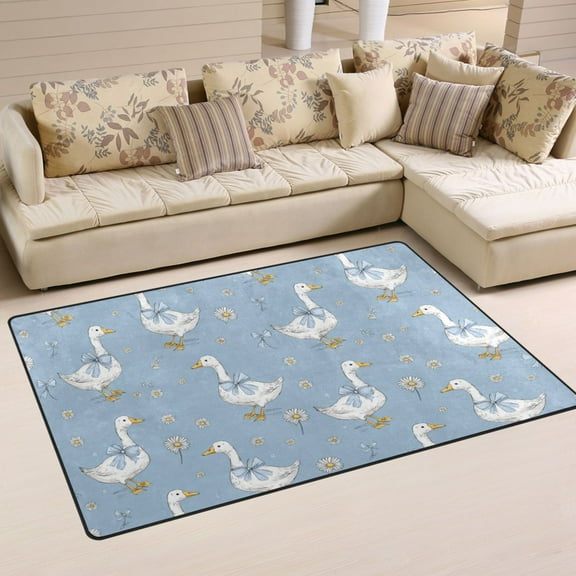 Non-Slip Area Rug 31"x20" Indoor Washable Floor Mats Carpet Printed for Living Room, Bedroom, Home Decor Cute Geese and Daisies