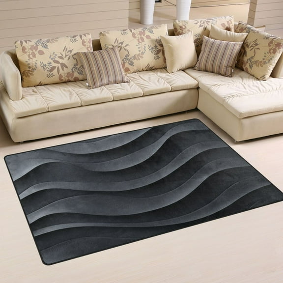Non-Slip Area Rug 31"x20" Indoor Washable Floor Mats Carpet Printed for Living Room, Bedroom, Home Decor Dark Gray Wave Pattern