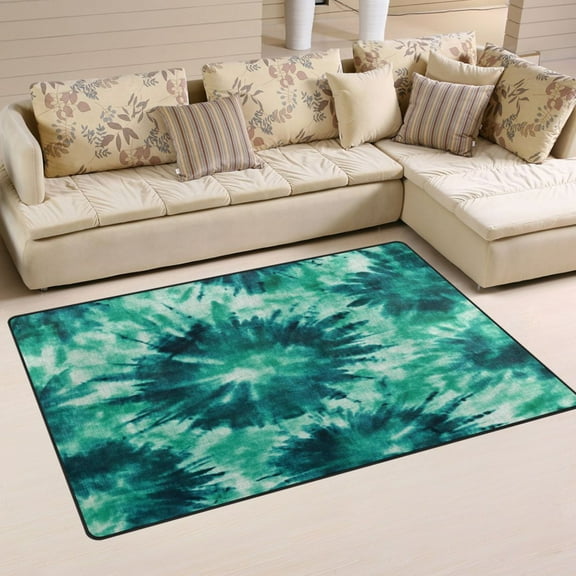 Non-Slip Area Rug 31"x20" Indoor Washable Floor Mats Carpet Printed for Living Room, Bedroom, Home Decor Dark Teal Tie-dye Pattern