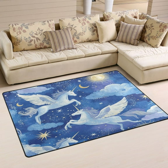 Non-Slip Area Rug 31"x20" Indoor Washable Floor Mats Carpet Printed for Living Room, Bedroom, Home Decor Enchanting Unicorn Pattern