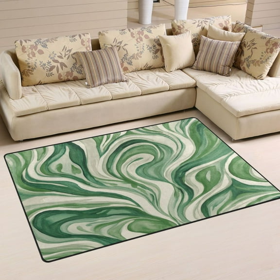 Non-Slip Area Rug 31"x20" Indoor Washable Floor Mats Carpet Printed for Living Room, Bedroom, Home Decor Green and White Swirling Lines