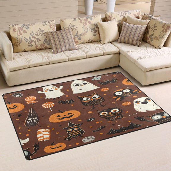 Non-Slip Area Rug 31"x20" Indoor Washable Floor Mats Carpet Printed for Living Room, Bedroom, Home Decor Halloween-themed Cartoonish Characters
