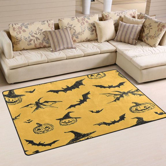 Non-Slip Area Rug 31"x20" Indoor Washable Floor Mats Carpet Printed for Living Room, Bedroom, Home Decor Halloween-themed Hand-drawn Pattern