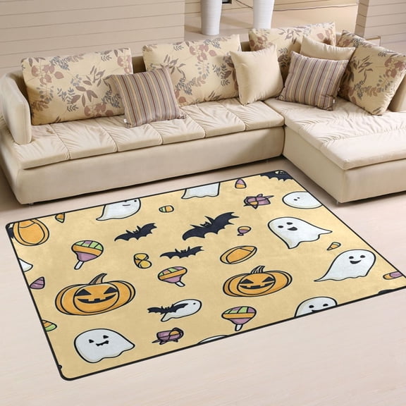 Non-Slip Area Rug 31"x20" Indoor Washable Floor Mats Carpet Printed for Living Room, Bedroom, Home Decor Halloween-themed Simple Line Art