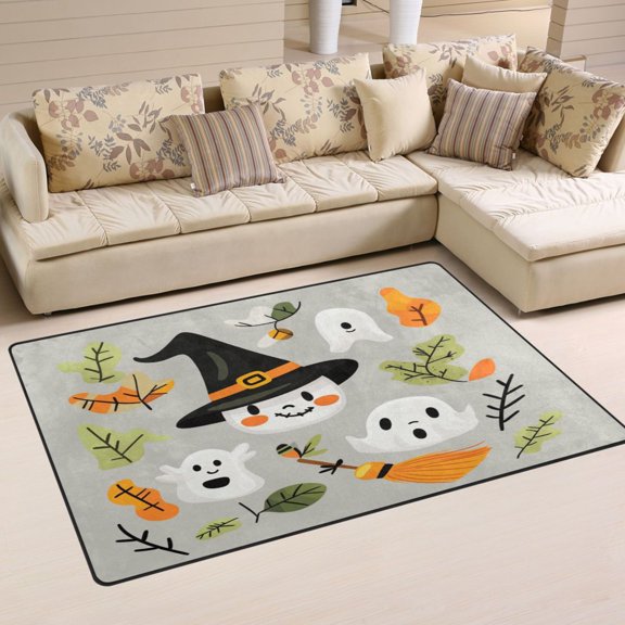Non-Slip Area Rug 31"x20" Indoor Washable Floor Mats Carpet Printed for Living Room, Bedroom, Home Decor Halloween-themed Vector Elements