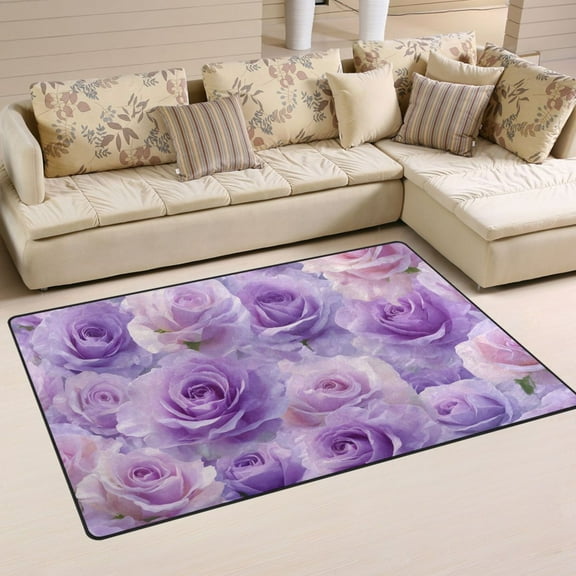 Non-Slip Area Rug 31"x20" Indoor Washable Floor Mats Carpet Printed for Living Room, Bedroom, Home Decor Light Purple Roses Pattern