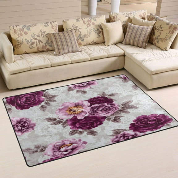 Non-Slip Area Rug 31"x20" Indoor Washable Floor Mats Carpet Printed for Living Room, Bedroom, Home Decor Magenta Roses