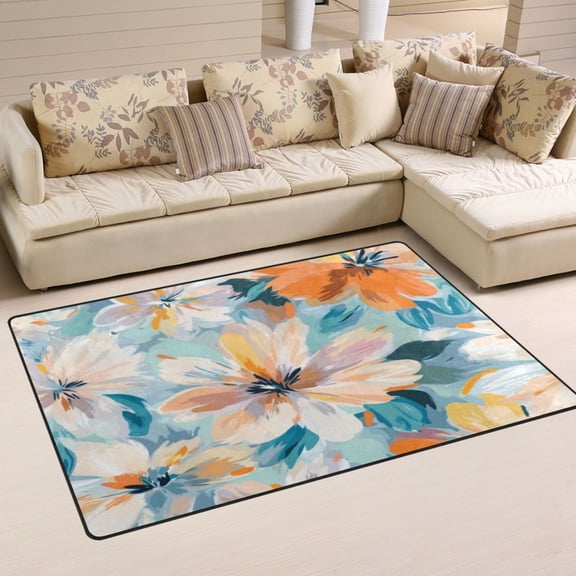 Non-Slip Area Rug 31"x20" Indoor Washable Floor Mats Carpet Printed for Living Room, Bedroom, Home Decor Oversized Flowers Pattern