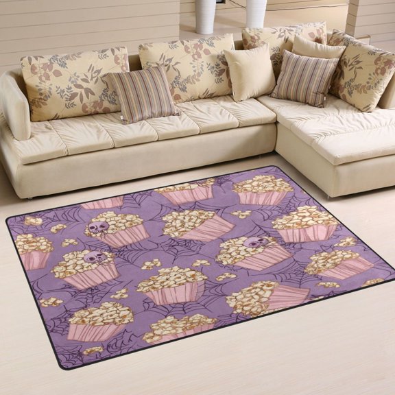 Non-Slip Area Rug 31"x20" Indoor Washable Floor Mats Carpet Printed for Living Room, Bedroom, Home Decor Pastel Violet Popcorn