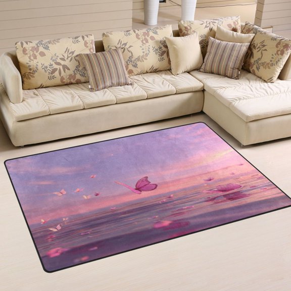 Non-Slip Area Rug 31"x20" Indoor Washable Floor Mats Carpet Printed for Living Room, Bedroom, Home Decor Pink Butterflies Flying