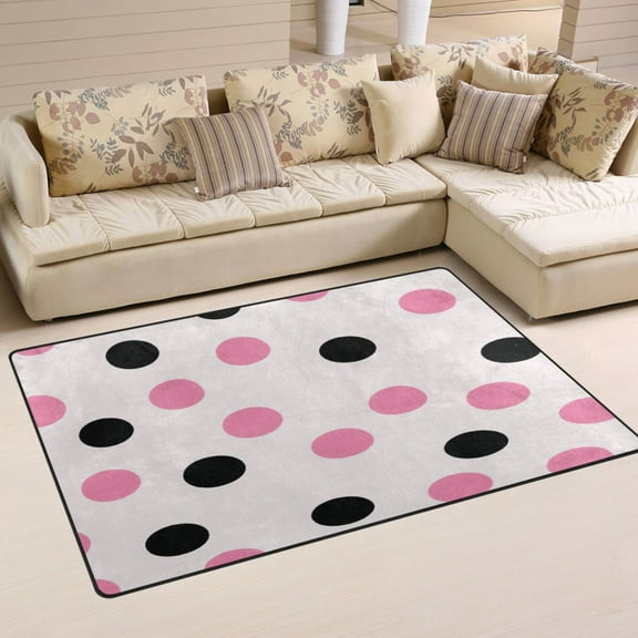 Non-Slip Area Rug 31"x20" Indoor Washable Floor Mats Carpet Printed for Living Room, Bedroom, Home Decor Pink and Black Dots