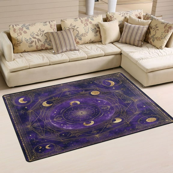 Non-Slip Area Rug 31"x20" Indoor Washable Floor Mats Carpet Printed for Living Room, Bedroom, Home Decor Purple Celestial Pattern