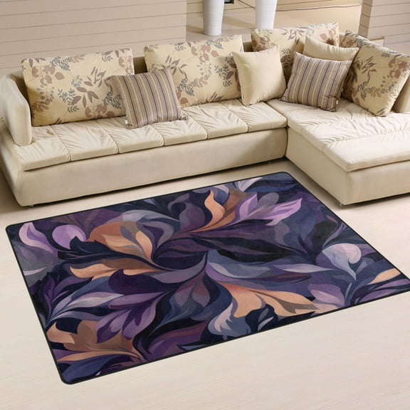 Non-Slip Area Rug 31"x20" Indoor Washable Floor Mats Carpet Printed for Living Room, Bedroom, Home Decor Purple Leaves