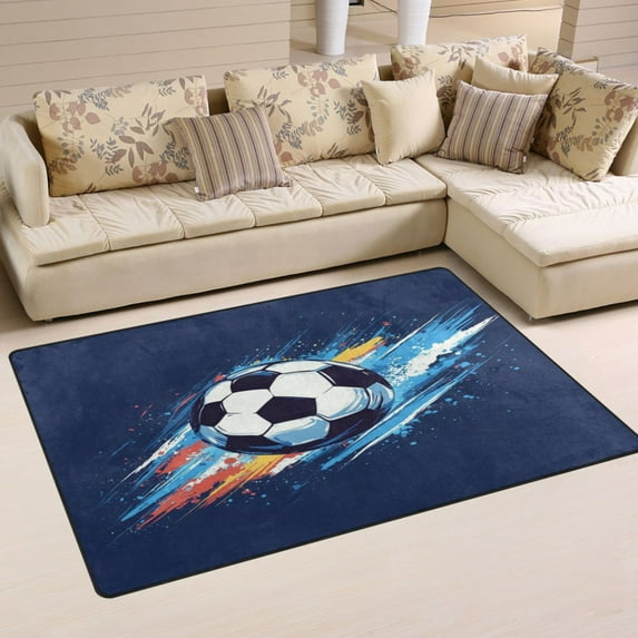 Non-Slip Area Rug 31"x20" Indoor Washable Floor Mats Carpet Printed for Living Room, Bedroom, Home Decor Soccer Ball in Space