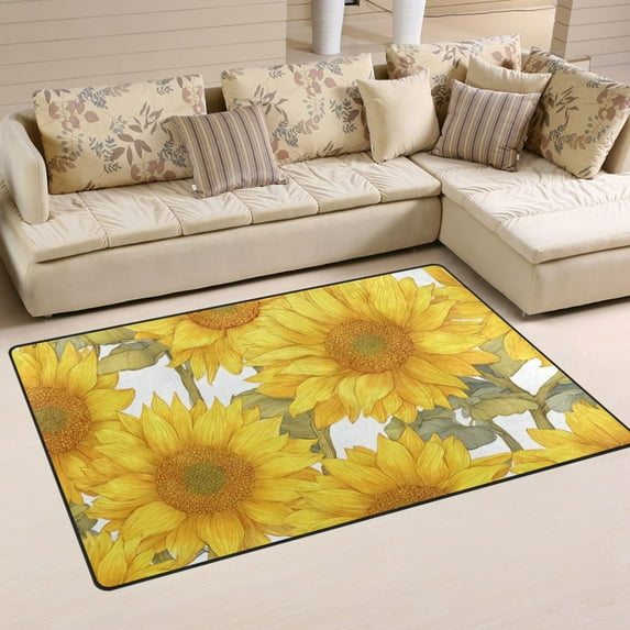 Non-Slip Area Rug 31"x20" Indoor Washable Floor Mats Carpet Printed for Living Room, Bedroom, Home Decor Sunflowers Pattern