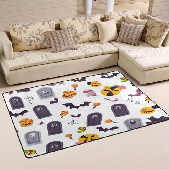 Non-Slip Area Rug 31"x20" Indoor Washable Floor Mats Carpet Printed for Living Room, Bedroom, Home Decor Tombstones Halloween Theme