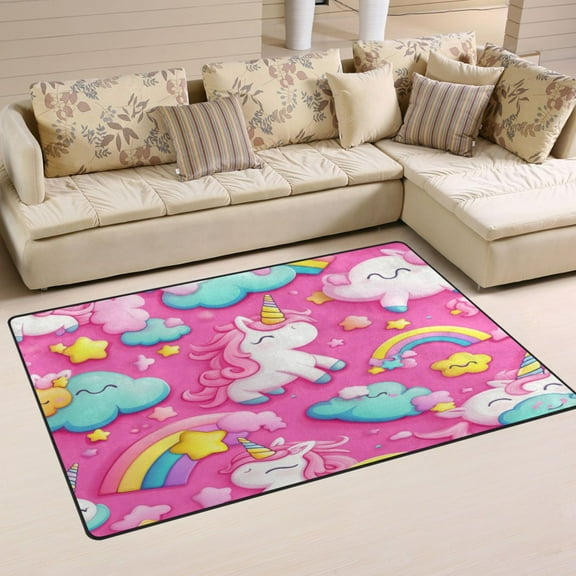 Non-Slip Area Rug 31"x20" Indoor Washable Floor Mats Carpet Printed for Living Room, Bedroom, Home Decor Unicorns and Clouds
