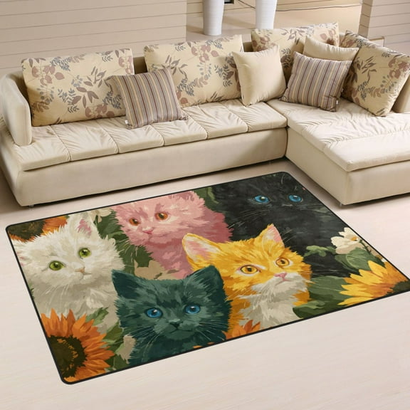Non-Slip Area Rug 31"x20" Indoor Washable Floor Mats Carpet Printed for Living Room, Bedroom, Home Decor Various Colors Cat