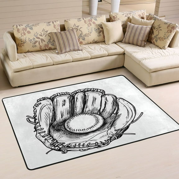Non-Slip Area Rug 36"x24" Indoor Washable Floor Mats Carpet Printed for Living Room, Bedroom, Home Decor Baseball Glove Pattern
