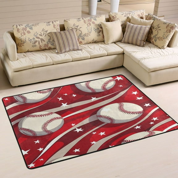 Non-Slip Area Rug 36"x24" Indoor Washable Floor Mats Carpet Printed for Living Room, Bedroom, Home Decor Baseball Pattern