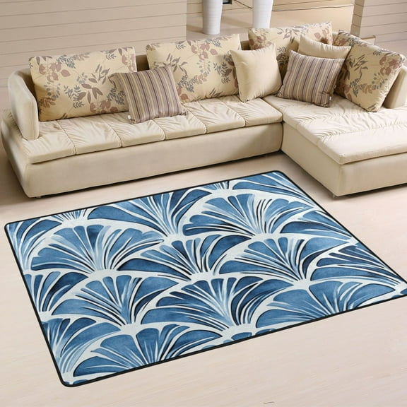 Non-Slip Area Rug 36"x24" Indoor Washable Floor Mats Carpet Printed for Living Room, Bedroom, Home Decor Blue Deco-inspired Pattern
