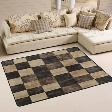 Non-Slip Area Rug 36"x24" Indoor Washable Floor Mats Carpet Printed for Living Room, Bedroom, Home Decor Brown and Black Tartan