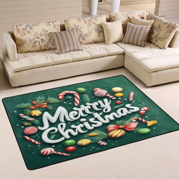 Non-Slip Area Rug 36"x24" Indoor Washable Floor Mats Carpet Printed for Living Room, Bedroom, Home Decor Candy Canes and Candies