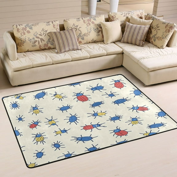Non-Slip Area Rug 36"x24" Indoor Washable Floor Mats Carpet Printed for Living Room, Bedroom, Home Decor Cartoon Bugs