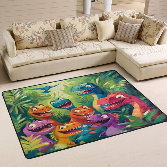 Non-Slip Area Rug 36"x24" Indoor Washable Floor Mats Carpet Printed for Living Room, Bedroom, Home Decor Colorful Cartoon Dinosaurs